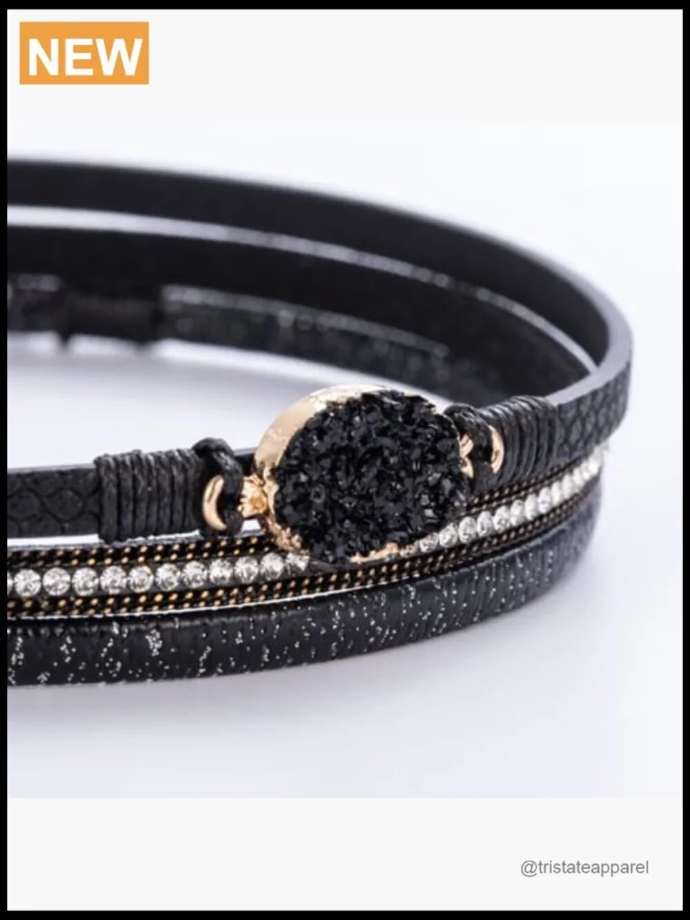Boho Leather Wrap Bracelet Stackable Crystal Cuff